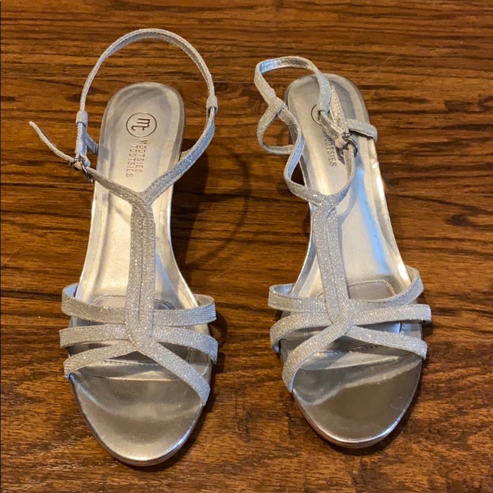 Brand New Silver Dress Shoes with small clear heel